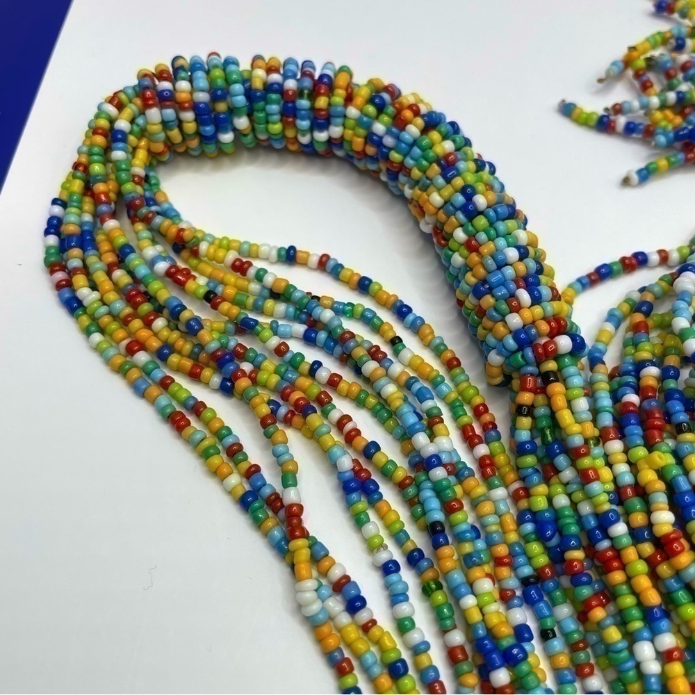 African Jewelry LOOONG Necklace Earrings Artisan Kenyan Set Rainbow Beaded RARE! - Picture 3 of 8